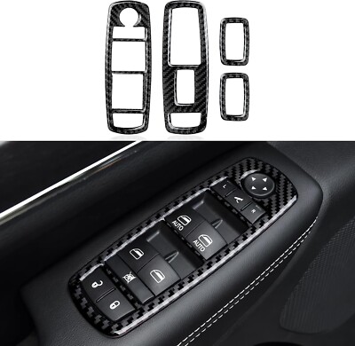 Real Carbon Fiber Window Lift Switch Panel Cover Trim Fits 11-23 Chrysler 300