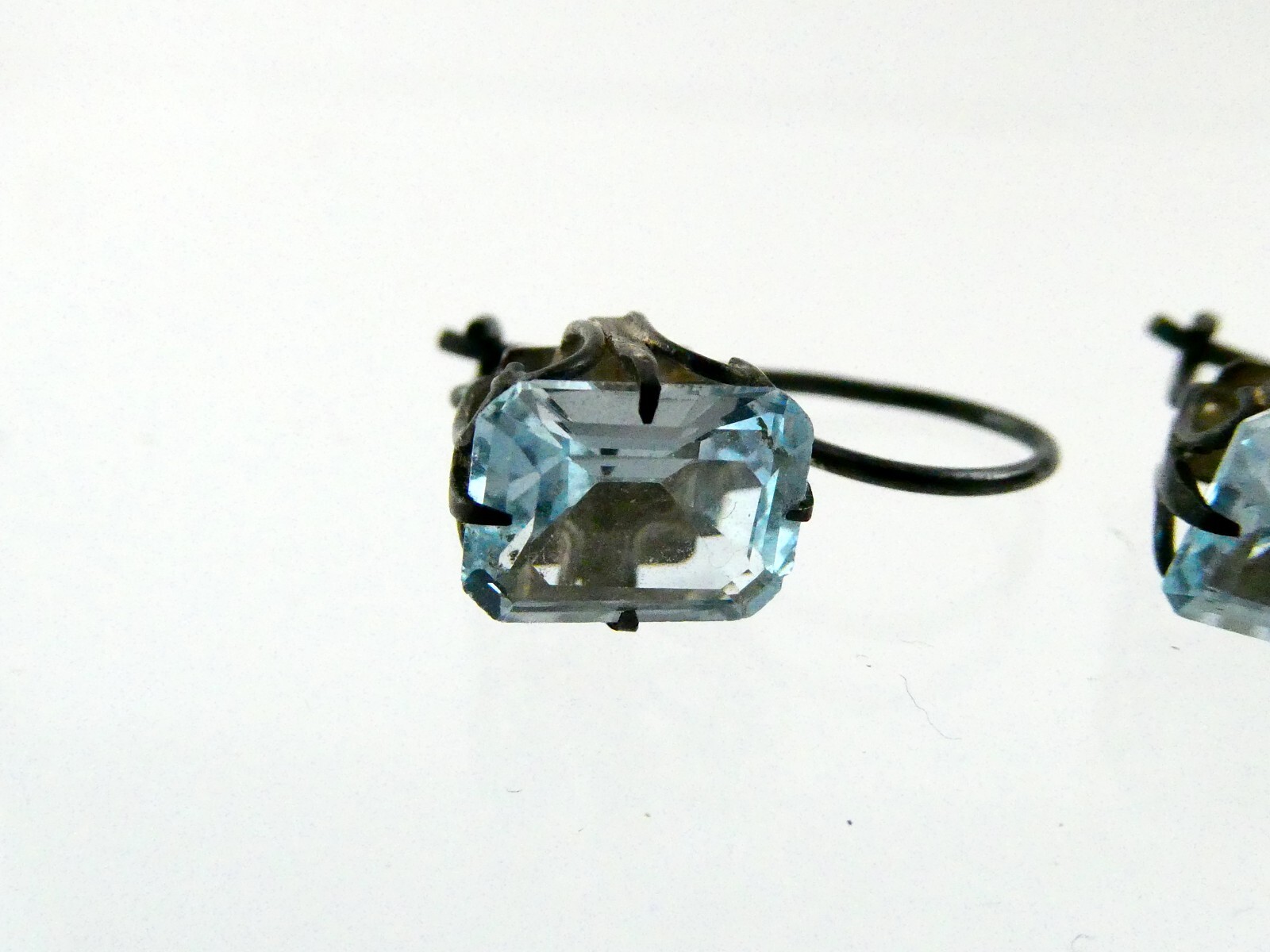 Unmarked Sterling Silver Rectangular Cut Blue Top… - image 6