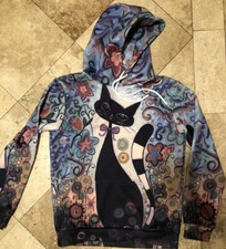 Cat Full Print Multi-Color pullover Hoodie Womens M