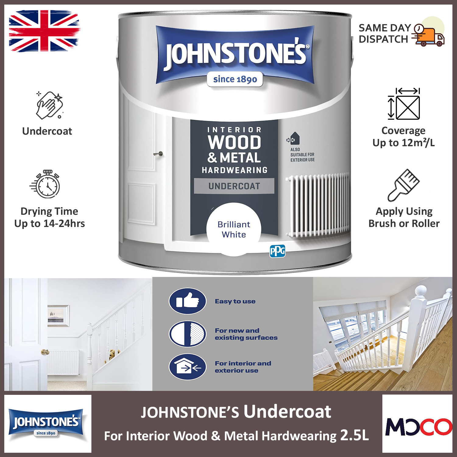 Johnstones Undercoat Paint Interior Exterior Wood Metal Surface