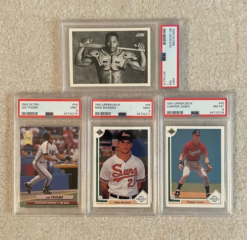 1991 Upper Deck PSA 9 (x4)  Chipper Jones RC, Thome Rc, Score Bo Jackson Rookie!