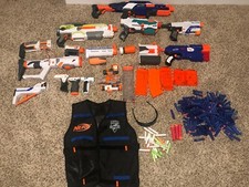 Huge Nerf Gun Lot includes 5 Guns, Darts, Tactical Vest, Glasses, and Extras