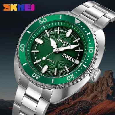Men Watch Stainless Steel Quartz Watch Day Date Multi-function Gents Wristwatch