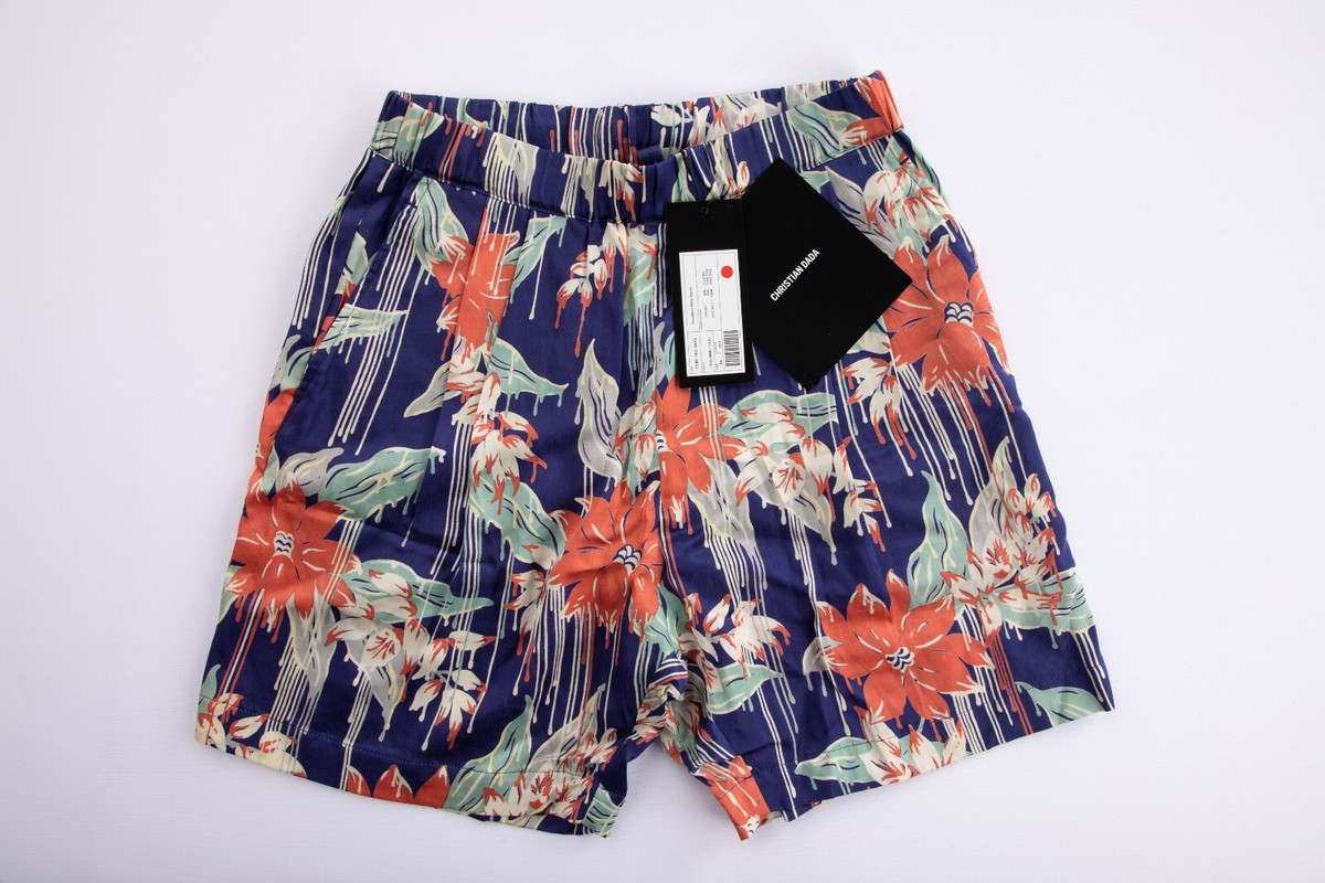 パンツ CHRISTIAN DADA LIQUIDATED ALOHA SHORTS New $165 CHRISTIAN DADA Blue Liquidated Aloha Cupro Cotton