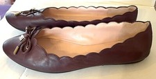 KATE SPADE PRIYA MAROON RED LEATHER SCALLOPED FLATS SZ 9B