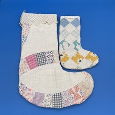 Quilt Christmas Stockings Hand Stitched Upcycled Fabric Soft Vintage
