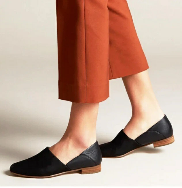 Scarpa mocassino Clarks donna * tono puro * in pelle combinata nera UK 5 5 D