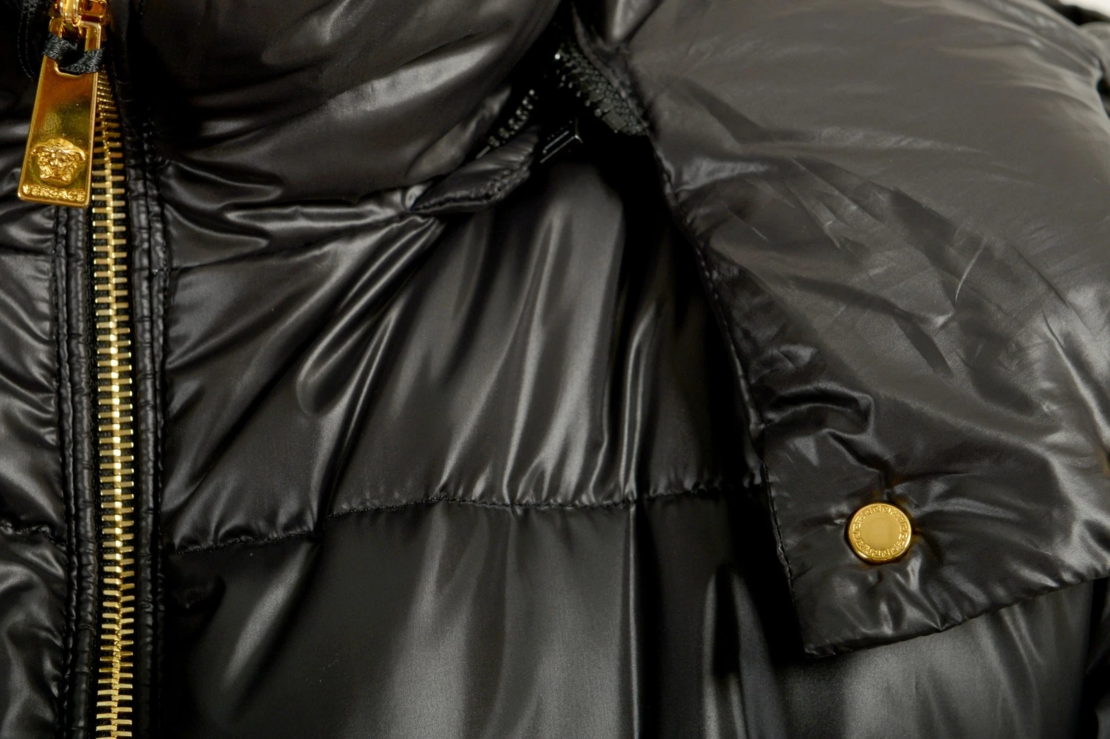 Versace donna piumino nero parka giacca cappotto con cappuccio staccabile US L IT 44