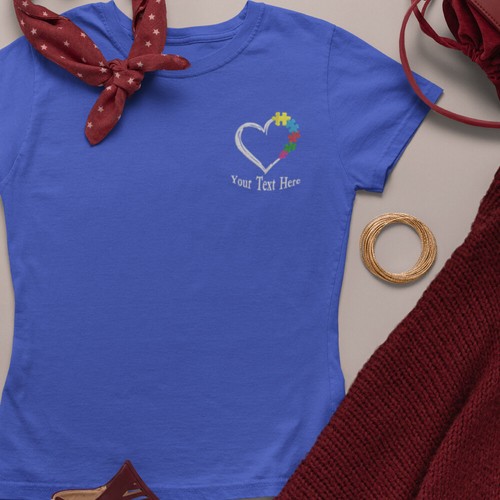 Personalised Custom Embroidered Your Text T-shirt Autism Awareness Kids Heart - Picture 18 of 23