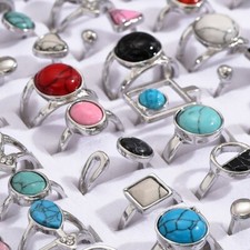 Wholesale 20/30pcs Mix Design Geometry Stone Open Rings Lady Retro Gift Jewelry