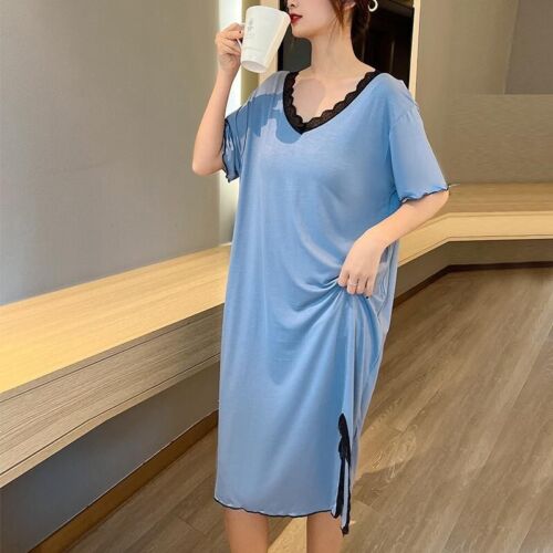 Plus Size Women Pajamas Nightgown Short Sleeve Sleepwear Sleep Dress Nightshirt - Picture 2 of 17