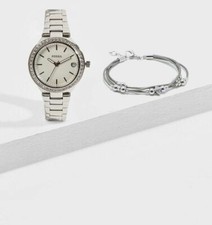 FOSSIL Blane 2-PC GIFT BOX SET Womens Silver Watch Bracelet ES4336SET Crystals