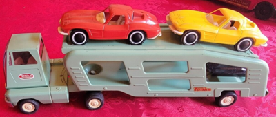 Tonka Auto Carrier ミニカー2台付き 　昭和レア Vintage 1970's Tonka Car Carrier Hauler w/ 2 Cars Pressed