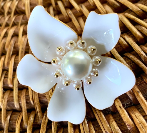 KATE SPADE Earrings ⭐️ New FLORA WHITE GOLD ENAMEL/PEARL/CRYSTAL PIERCED Flowers - Picture 20 of 22