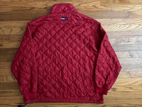 TOMMY HILFIGER 1/4 ZIP QUILTED FLEECE VARSITY LOGO PULLOVER JACKET RED MENS XXL - Picture 8 of 9