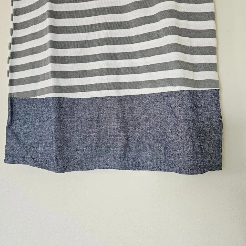 Vestido vaquero a rayas gris blanco manga 3/4 Faded Glory para niñas talla S Foto 4 de 4