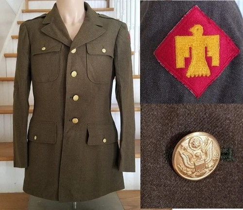 vintage Goodall WW2 ARMY dress jacket 45th Infantry Division long uniform 39L M