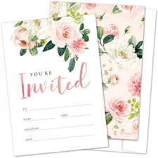 Floral Fill-in Invitations with Envelopes, Perfect for Bridal Shower, Baby Showe