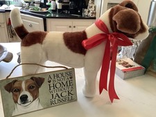 A Nice Melissa Doug Stuffed Jack Russell With Red Satin Bow Plus A Home Sign