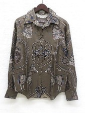   TOPS  HERMES Long-Sleeved Shirt Blouse Silk Papurope Carriage Pattern Brown