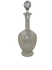 Large Vintage Cut Glass Crystal Decanter 30cm Etched with Stopper