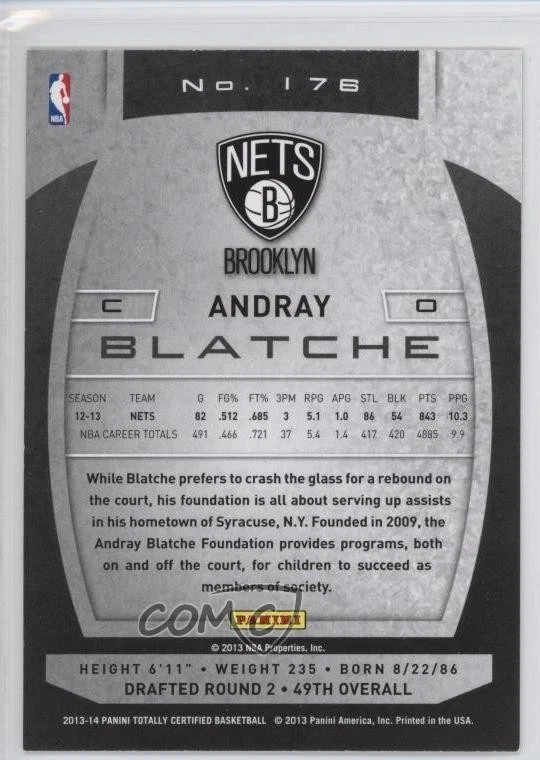 2013-14 Totally Certified Andray Blatche #176 - Image 2 of 2