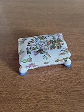 Vintage Hand Painted Adele Carey Porcelain Trinket Dish With Lid