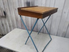 Vintage klappbarer Schulschreibtisch Holzplatte blau Metallbeine Retro Kinderschreibtisch