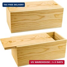 2 Pack Unfinished Wood Storage Box with Slide Lid,Blank Natural Wood Case Contai