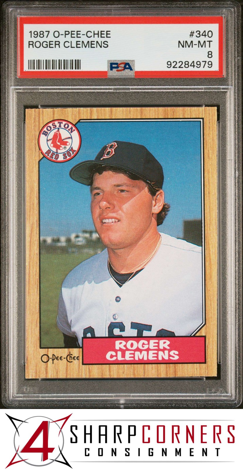 1987 O-PEE-CHEE #340 ROGER CLEMENS RED SOX PSA 8
