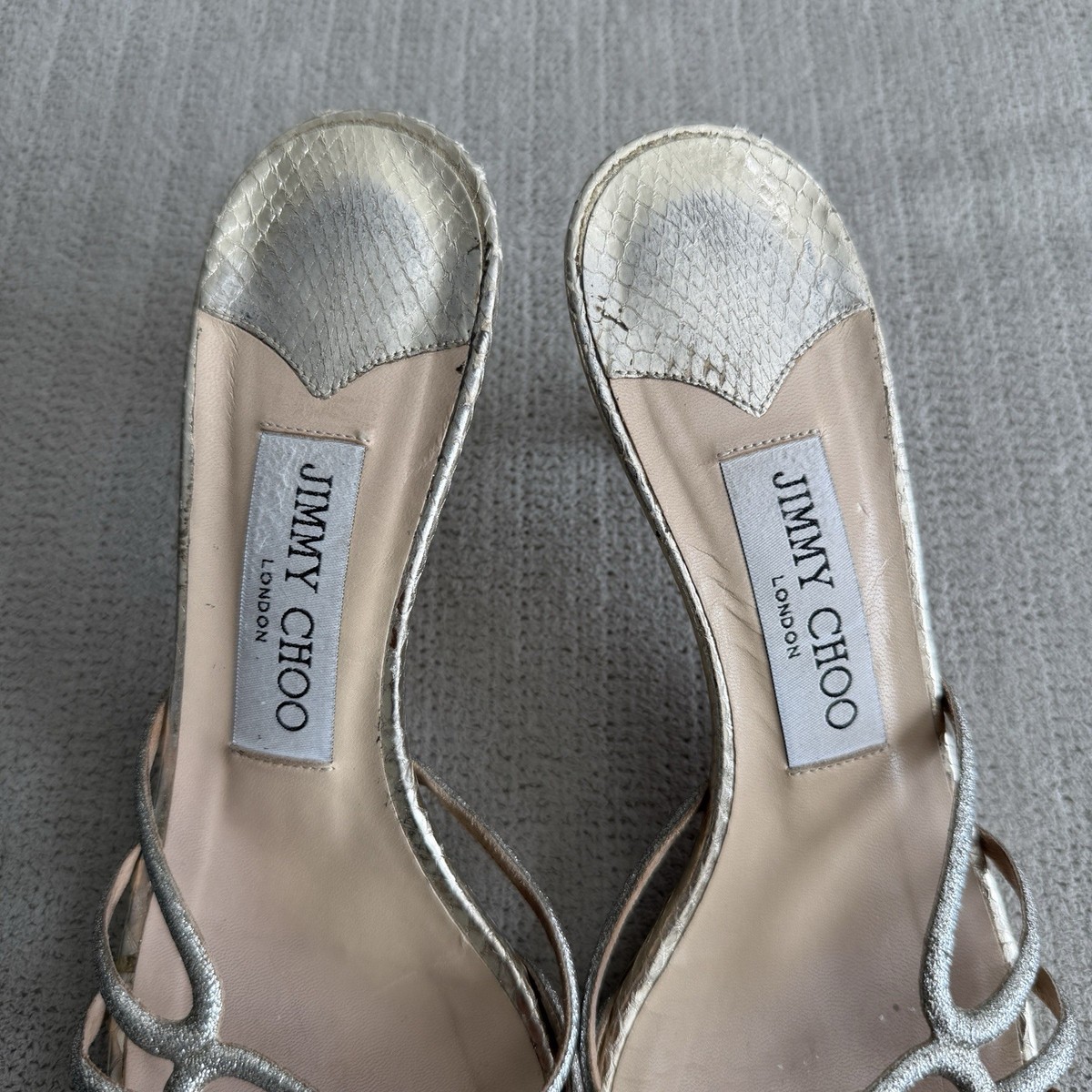Jimmy Choo シルバー ハイヒール 35ハーフ PIXIEMULEWOVEN50VVI_010003_SID