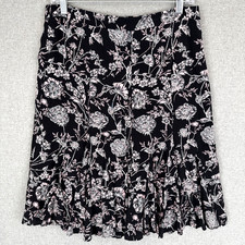 Talbots Womens Pleated A-Line Chiffon Midi Skirt Sz 8p Black White Floral Lined