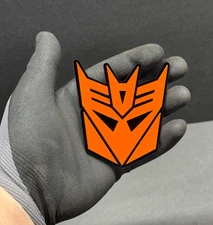 2x Decepticon Transformer Mask Car Fender Badge Acrylic Emblem Orange / Black