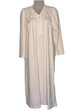 Miss Elaine Long Sleeve Night Gown V Neck 3 Buttons Lace Embroidery Soft Cozy
