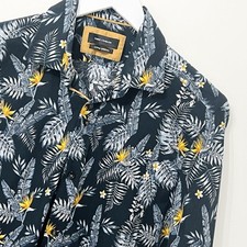 Guide London Shirt Mens Large L Long Sleeve Blue Gold Leaves Stretch Long Sleeve