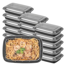 16 oz Rectangle Black Plastic To Go Box - with Clear Lid, Microwavable - 100 Cou