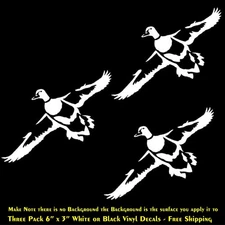 Flying Duck 3 Pack 6" White or Black Vinyl Decals Car Windows Laptop Tablet