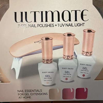 New Beauty Evolved 3 Gel Nail Polish Set + UV NailLight Kit W/ Carry Case