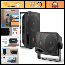 3-Way Indoor Outdoor Mini Box Speakers - 200W Pair, 3.5" Ceiling Wall Mount, Hom