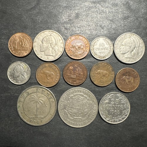 Liberia Coin Collection Lot Of 13 Coins Old Uncommon World Foreign Elephant Coin
