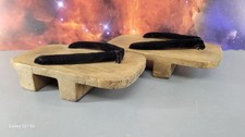 VINTAGE JAPANESE GETA WOODEN SANDALS BLACK VELVET HANAO BRASS SHOWA ERA JAPAN