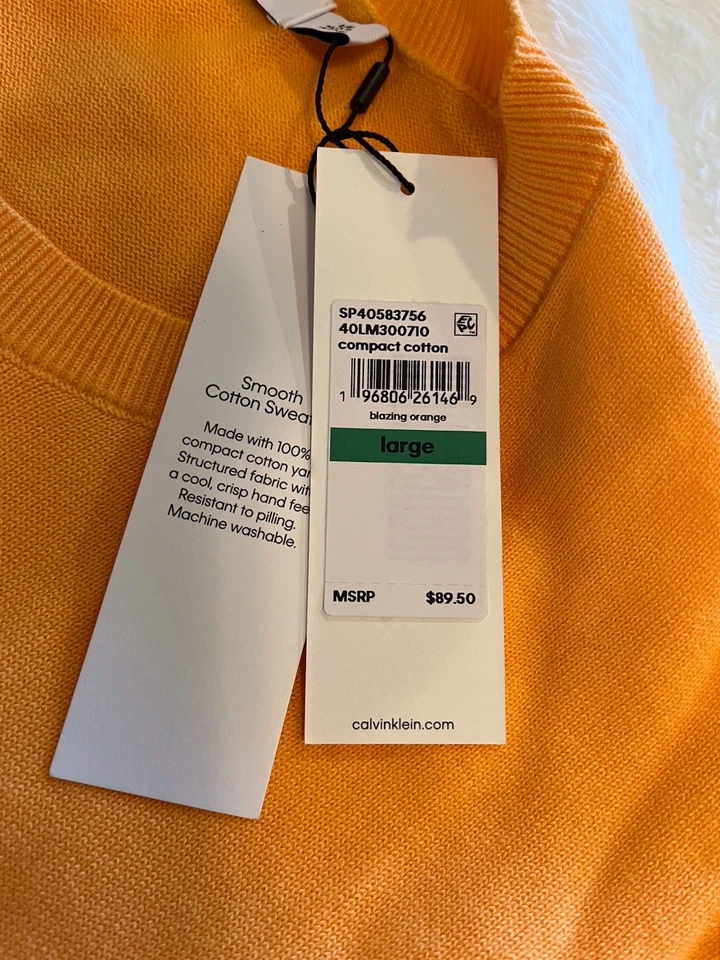Calvin Klein Men’s Crew Neck Cotton Sweater NWT Orange Large - Image 3 of 4