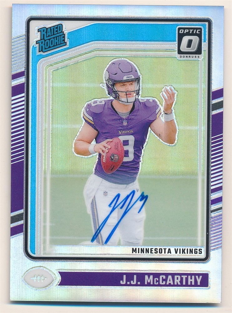 JJ MCCARTHY 2024 DONRUSS OPTIC RC RATED ROOKIE HOLO SILVER PRIZMS AUTO #040/150