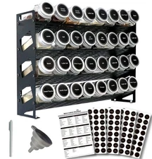 4 Tier Spice Rack Organizer With 32 Square Spice Jars And 160 Spice Labels Set F