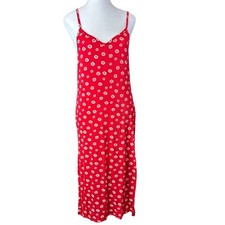 Pretty Little Thing Red Floral Jersey Split Cami Midi Dress Size 6 NWT