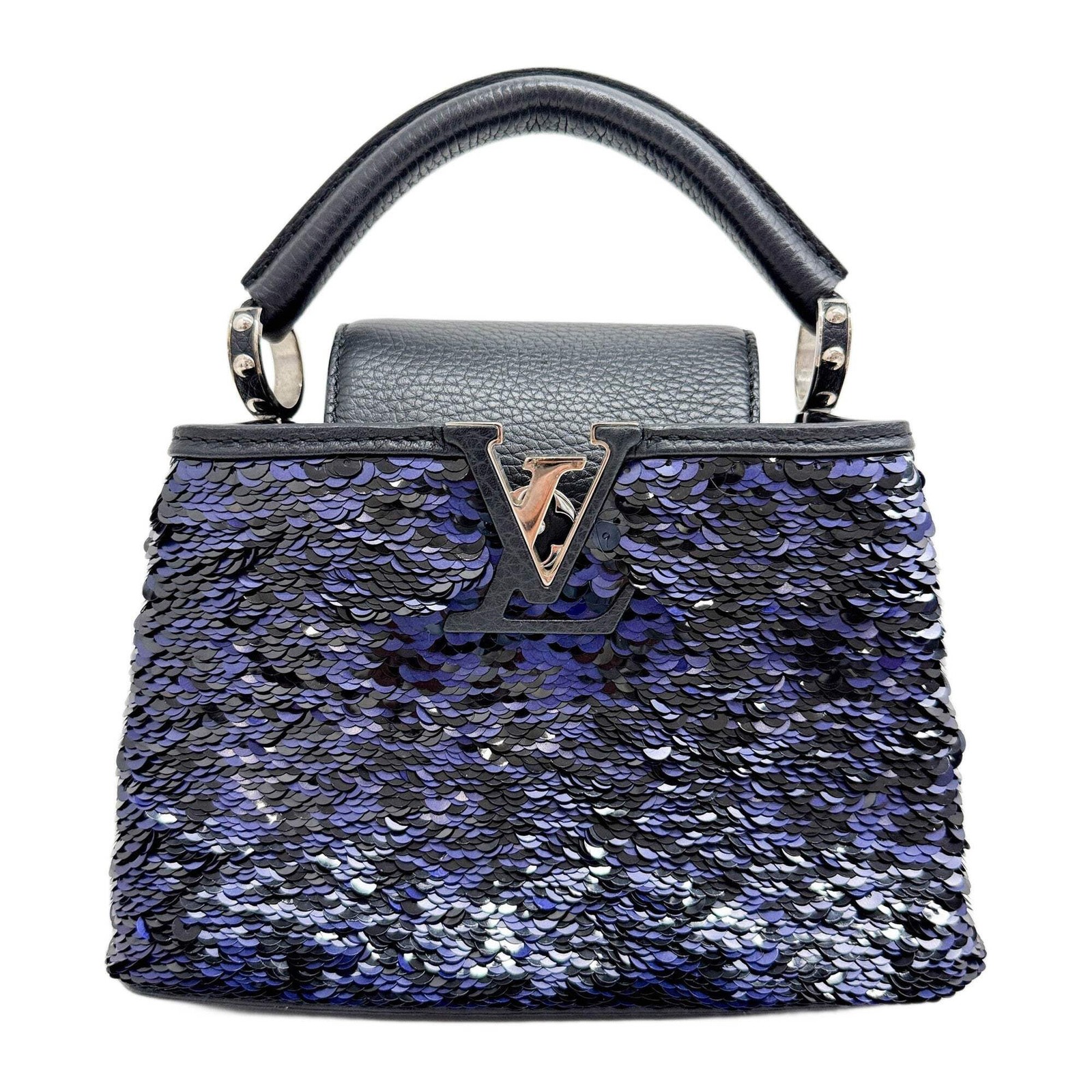 LOUIS VUITTON Mini Capucines Black & Blue Sequin Two Way Bag