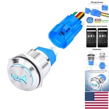 12V Momentary Push Button Switch with LED - Stainless Steel, Waterproof