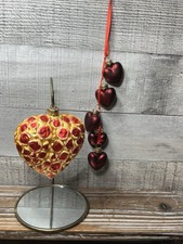 Glass Ornament Lot Christmas Valentines Day Heart Roses Flowers Red