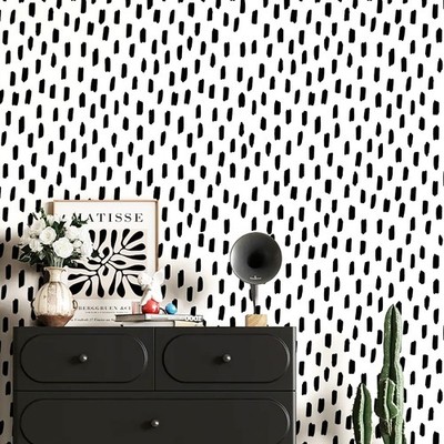 Black White Peel and Stick Wallpaper Modern Geometric Polka Dot