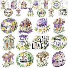 24 Pcs Easter Wooden Ornaments Vantage Decorations for Tree Farmhouse...